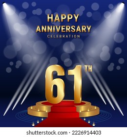 61th Anniversary Celebration. Template design with golden stage for celebration event, wedding, greeting card and invitation card. Vector illustration EPS10
