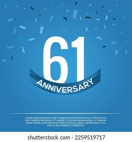 61º aniversario celebración diseño vectorial con números de color blanco y fuente de color blanco sobre fondo de color azul abstracto 