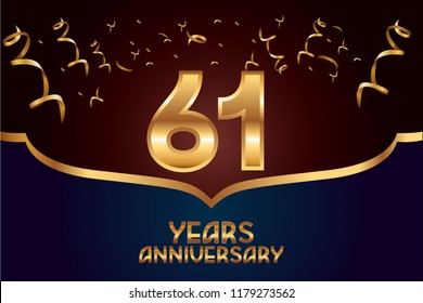 61th Anniversary gold numbers. background for anniversary
