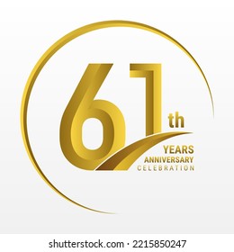 61th Anniversary Logo, Logo design for anniversary celebration with gold color isolated on white background, vector illustration