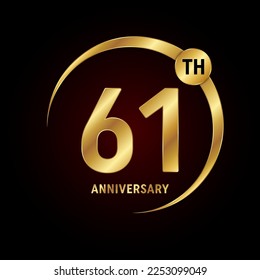 61th anniversary. Anniversary logo design concept with golden ring for anniversary celebration event, invitation card, greeting card, banner, poster, flyer, book cover. Logo Vector Template