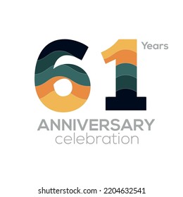 61th Anniversary Logo Design, Number 61 Icon Vector Template.Minimalist Color Palettes