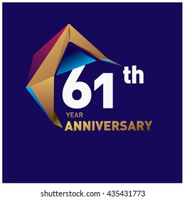 61th anniversary logo with gold shape modern looks. Anniversary signs illustration. Gold anniversary logo design and illustration