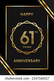 61th anniversary logotype. Anniversary celebration template design with golden ring for booklet, leaflet, magazine, brochure poster, banner, web, invitation or greeting card. Vector illustrations.