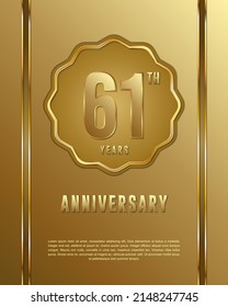 61th anniversary logotype. Anniversary celebration template design with golden ring for booklet, leaflet, magazine, brochure poster, banner, web, invitation or greeting card. Vector illustrations.