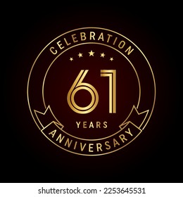 Concepto de diseño de plantillas para el 61º aniversario con cinta dorada para la celebración del aniversario. Plantilla de vectores de logotipos