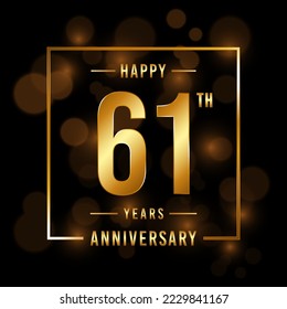 61th Anniversary. Anniversary template design with golden font for celebration events, weddings, invitations and greeting cards. Vector illustration