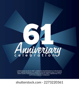 61th year anniversary celebration vector template design illustration with white text elegant blue shiny background.	