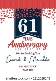 61th Years Anniversary Logo Celebration With Love for celebration event, birthday, wedding, greeting card, and invitation
