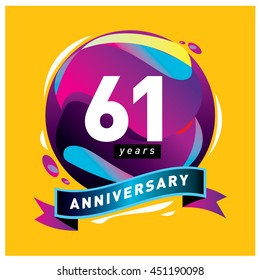 61th Years Greeting Card Anniversary Colorful Stock Vector (Royalty ...