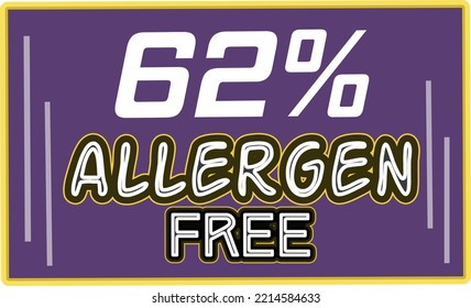 62% Allergen percentage Free rectangular sign label vector art illustration with fantastic looking font and purple color