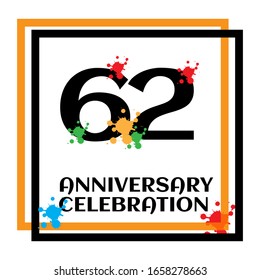 62 anniversary logo vector template. Design for banner, greeting cards or print