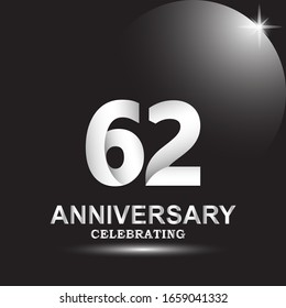 Plantilla vectorial de logotipo de 62 años. Diseño para banner, tarjetas de felicitación o impresión