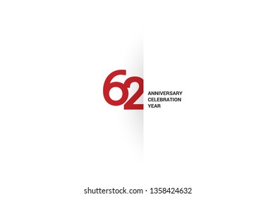 62 anniversary, minimalist logo. 62 jubilee, greeting card. Birthday invitation. 62 year sign. Red space vector illustration on white background - Vector