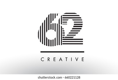 62 Black and White Number Logo Design with Vertical and Horizontal Lines.