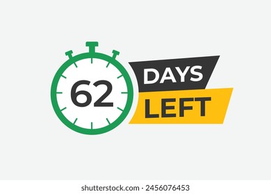 62 days to go countdown template. 62 day Countdown left days banner design. 62 Days left countdown timer