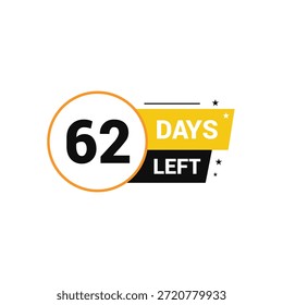 Quedan 62 días Número de cuenta regresiva Plantillas de Anuncio tiempo icono diseño de Vector