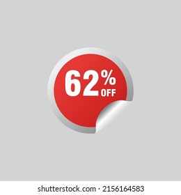 62 descuento, distintivos de vectores de venta para etiquetas, , pegatinas, banners, etiquetas, etiquetas, etiquetas web, nueva oferta. Banner de signo de origami de descuento