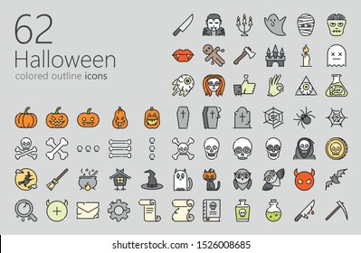 62 halloween colored icons for mobile, web apps, presentations and other.