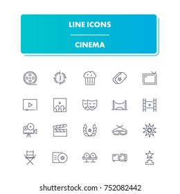 62. Line icons set. Cinema pack. Vector illustration for fun and entertainment 