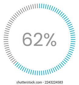 62% de carga. 62% de diagramas de círculo Vector de infografía, 62% listo para usar para diseño web ux-ui