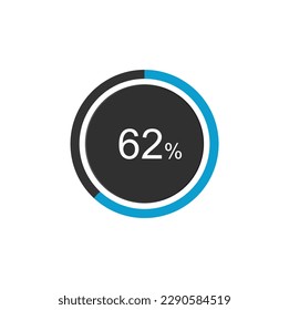 62% Loading. 62% circle diagrams Infographics vector, 62 Percentage ready to use for web design ux-ui.