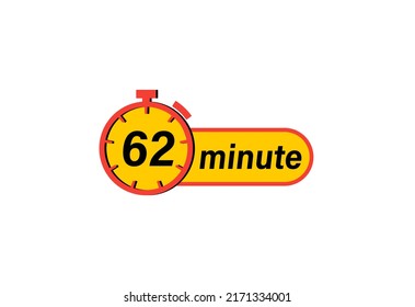 62 minute timers Clocks, Timer 62 min icon, countdown icon. Time measure. Chronometer icon isolated on white background