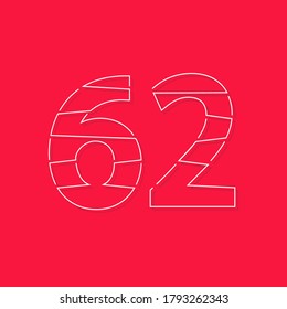 62 number, linear stroke font. Modern trendy, creative style design. For logo, brand label, design elements, corporate identity, application and more. İsolated vector illustration
