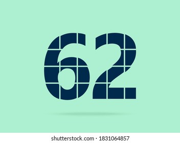 62 number, vector desing font.  Made of knife cut. For logo, brand label, design elements, corporate identity, application & more. IsolatedEps10 illustration