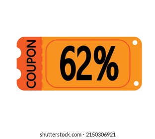 62% Off Coupon Vector. Orange Perforated Coupon Template On White Background For Stores