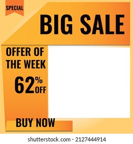 62% off. Orange and yellow. Folded paper style. Bottomless. ideal for promotions and offers