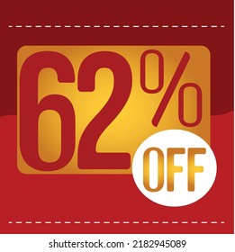 62% off. red and orange banner with floating balloon for promotions and offers
