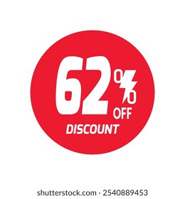 62% OFF Sale Discount Banner offer price tag. Special offer sale red label. Vector Modern Sticker Illustration Background