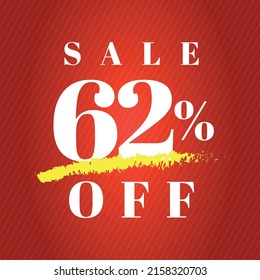 62% off tag sixty two percent discount sale white letter red gradient background