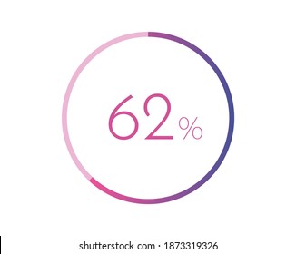 62% percent circle chart symbol. 62 percentage Icons for business, finance, report, downloading