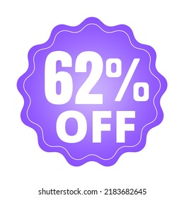62% percent off, with purple sticker design (banner) and luminosity detail in the center, online discount, mega sale, vector illustration