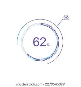 62% percentage infographic circle icons,62 percents pie chart infographic elements for Illustration, business, web design.