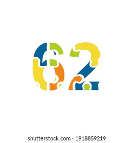 62 Ilustración del número del rompecabezas. Vector Eps10