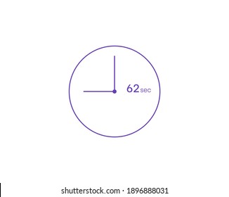 The 62 seconds, Timer 62 sec icon, stopwatch vector icon. Clock and watch, timer, countdown symbol