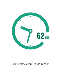 62 Seconds timers Clocks, Timer 62 sec icon, countdown icon. Time measure.