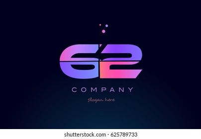 62 sixty two pink blue purple number digit numeral dots creative company logo vector icon design template