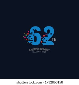 62 Plantilla de logotipo de concepto de píxeles de aniversario Ilustración de diseño