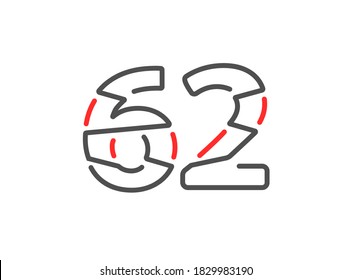62 vector number. Modern trendy, creative style line design. For logo, brand label, design elements, corporate identity, application etc. Isolated vector illustration          