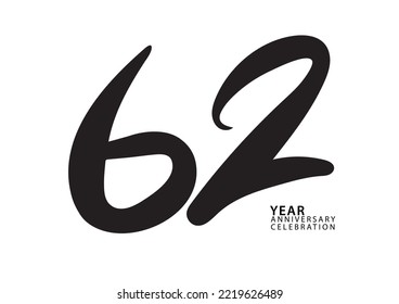 62 year anniversary celebration black color logotype vector, 62 number design, 62th Birthday invitation, logo number design vector illustration
