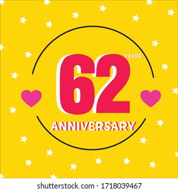 62 year anniversary celebration, vector design for celebrations, invitation cards and greeting cards