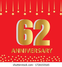 Celebración del 62 aniversario, diseño vectorial para celebraciones, tarjetas de invitación y tarjetas de felicitación