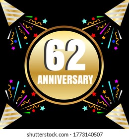 Celebración del 62 aniversario, diseño vectorial para celebraciones, tarjetas de invitación y tarjetas de felicitación