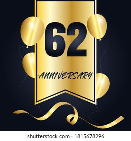 62 year anniversary celebration, vector design for celebrations, invitation cards and greeting cards