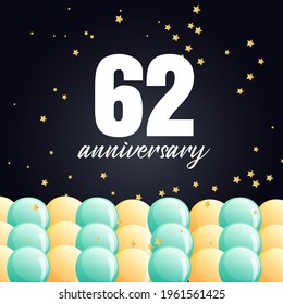 62 year anniversary celebration, vector design for celebrations, invitation cards and greeting cards