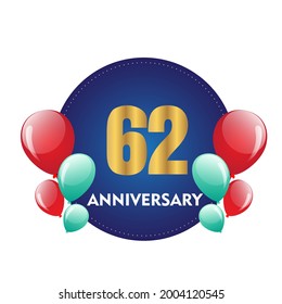 62 year anniversary celebration, vector design for celebrations, invitation cards and greeting cards